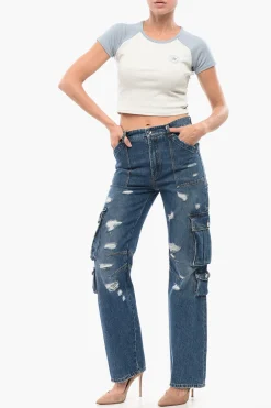 Fashion Jeans Cargo in Denim Distressed 21cm Donna Jeans