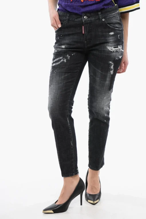 Jeans Cool Girl Fit in Denim Distressed 15cm>Dsquared2 Discount