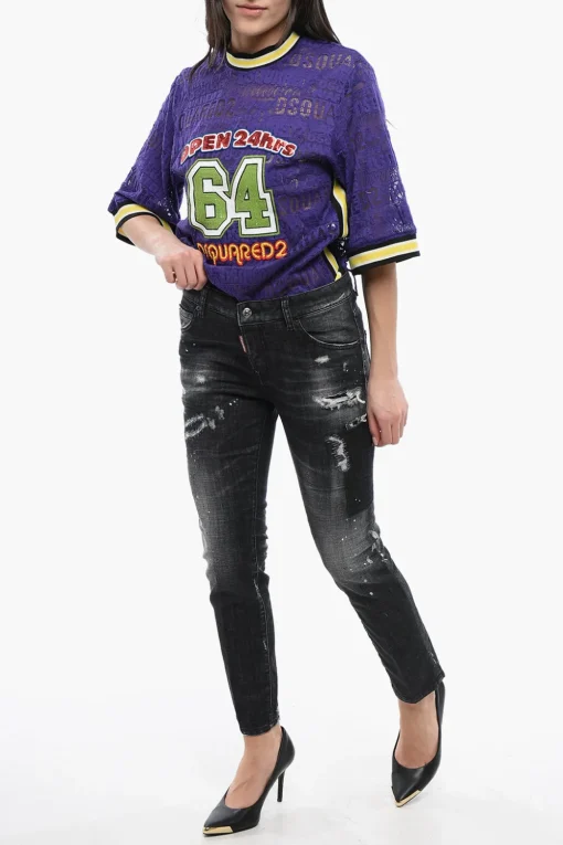 Jeans Cool Girl Fit in Denim Distressed 15cm>Dsquared2 Discount