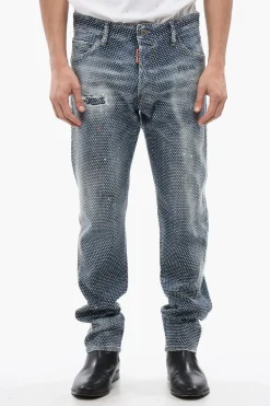Hot Jeans COOL GUY Stone Washed Con Strass Allover 17 cm Uomo Jeans