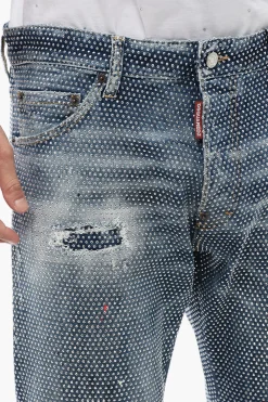 Hot Jeans COOL GUY Stone Washed Con Strass Allover 17 cm Uomo Jeans