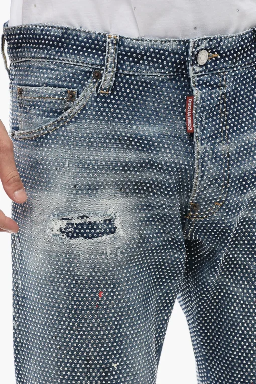 Hot Jeans COOL GUY Stone Washed Con Strass Allover 17 cm Uomo Jeans