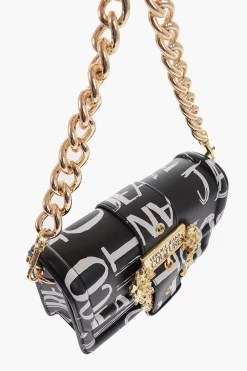 Discount JEANS COUTURE Borsa a Spalla in Ecopelle con Stampa Logo All-Over e Maxi Fibbia Dorata Donna Borse A Spalla