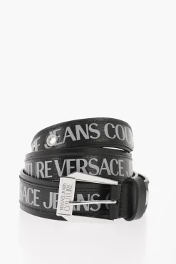 JEANS COUTURE Cintura in Pelle Saffiano con Logo Stampato 35mm>Versace Outlet