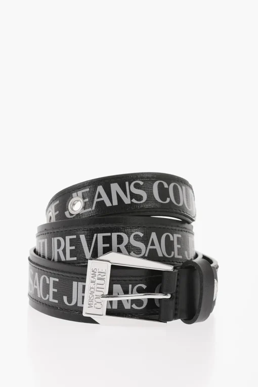 JEANS COUTURE Cintura in Pelle Saffiano con Logo Stampato 35mm>Versace Outlet