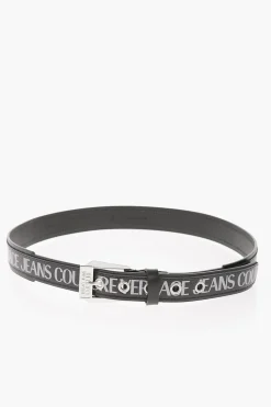 JEANS COUTURE Cintura in Pelle Saffiano con Logo Stampato 35mm>Versace Outlet