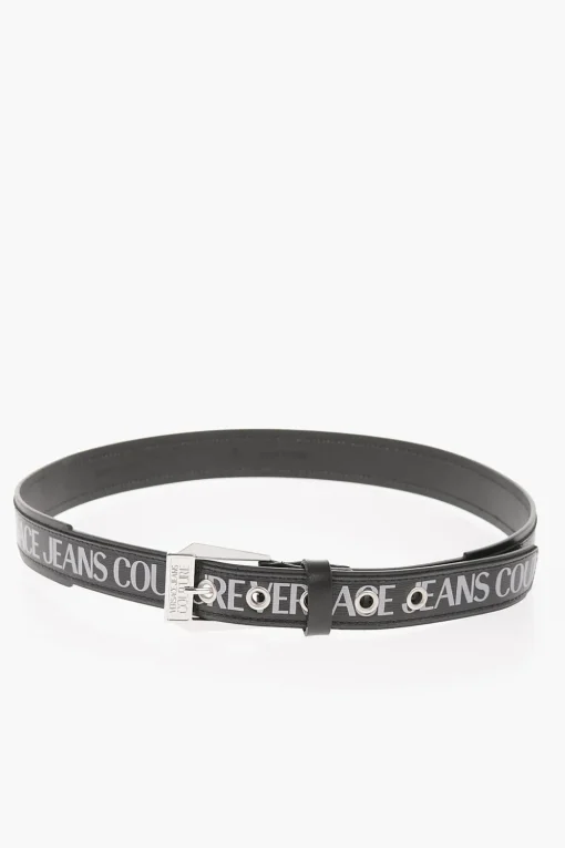 JEANS COUTURE Cintura in Pelle Saffiano con Logo Stampato 35mm>Versace Outlet