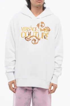 Fashion JEANS COUTURE Felpa Hoodie in Cotone Garzato con Logo Stampato Uomo Felpe