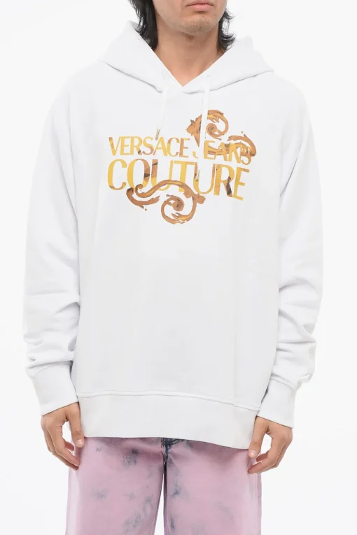 Fashion JEANS COUTURE Felpa Hoodie in Cotone Garzato con Logo Stampato Uomo Felpe