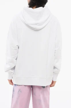Fashion JEANS COUTURE Felpa Hoodie in Cotone Garzato con Logo Stampato Uomo Felpe