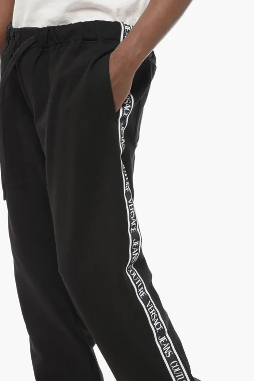 JEANS COUTURE Joggers in Cotone con Bande Laterali Logate>Versace Fashion