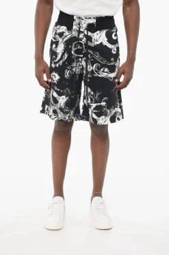 JEANS COUTURE Shorts in Cotone Garzato con Motivo Barocco>Versace Clearance