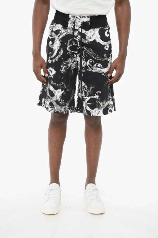 JEANS COUTURE Shorts in Cotone Garzato con Motivo Barocco>Versace Clearance