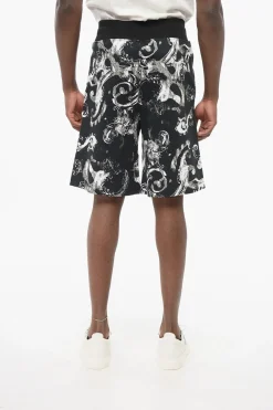 JEANS COUTURE Shorts in Cotone Garzato con Motivo Barocco>Versace Clearance