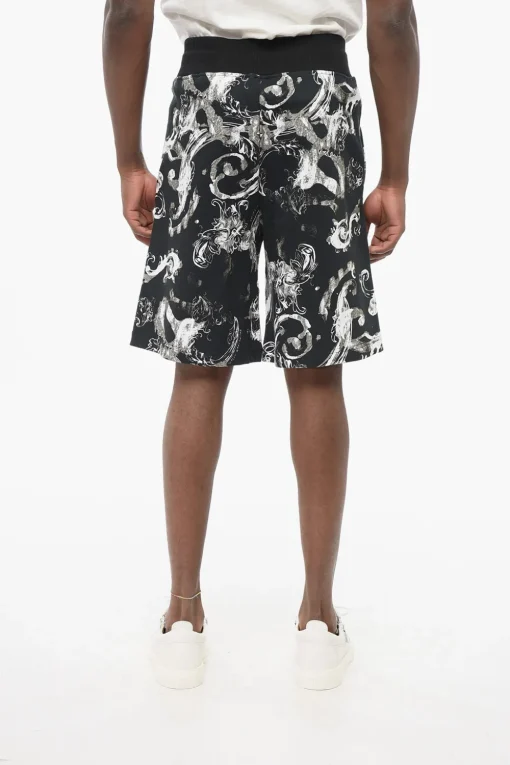 JEANS COUTURE Shorts in Cotone Garzato con Motivo Barocco>Versace Clearance
