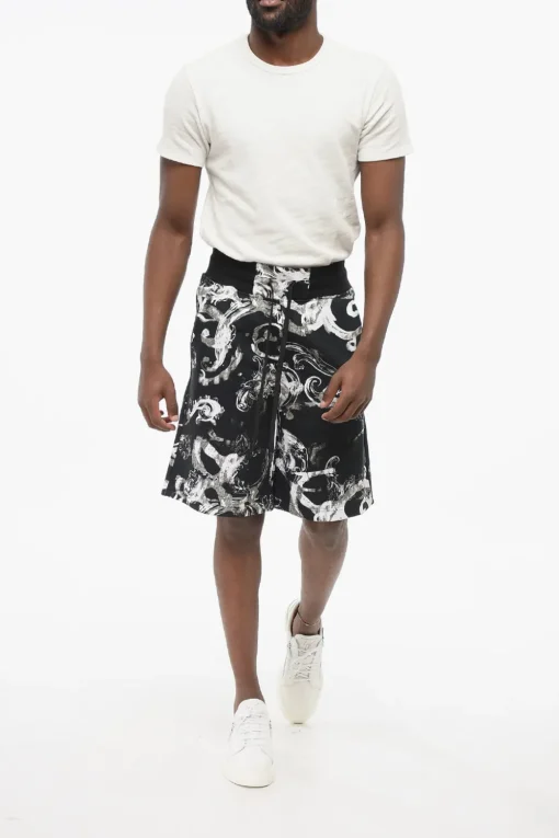 JEANS COUTURE Shorts in Cotone Garzato con Motivo Barocco>Versace Clearance