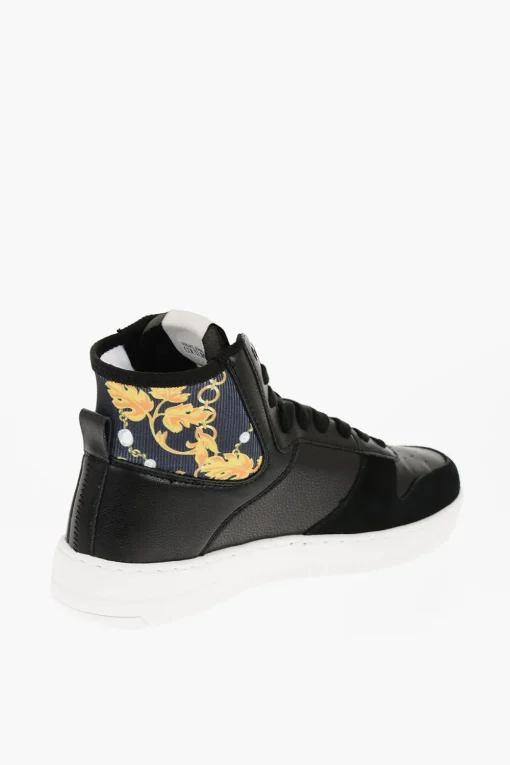 JEANS COUTURE Sneakers Alte MEYSSA in Pelle e Tessuto con Dettaglio Motivo Barocco>Versace Outlet