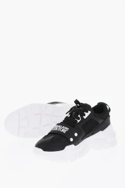 JEANS COUTURE Sneakers SPEEDTRACK in Pelle e Tessuto con Dettaglio a Rete sui Lati 6cm>Versace Online