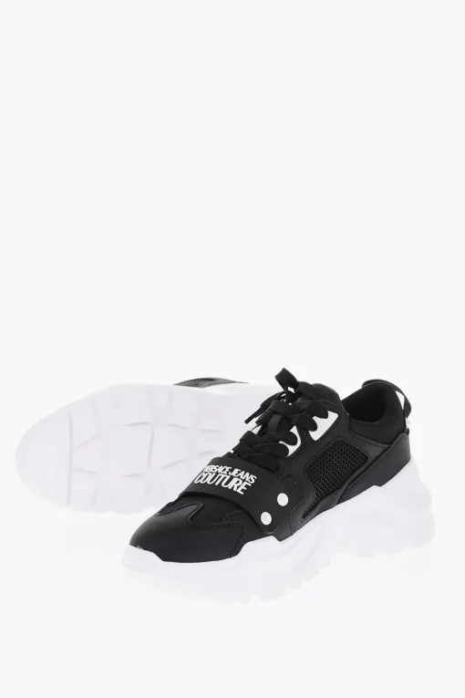 JEANS COUTURE Sneakers SPEEDTRACK in Pelle e Tessuto con Dettaglio a Rete sui Lati 6cm>Versace Online