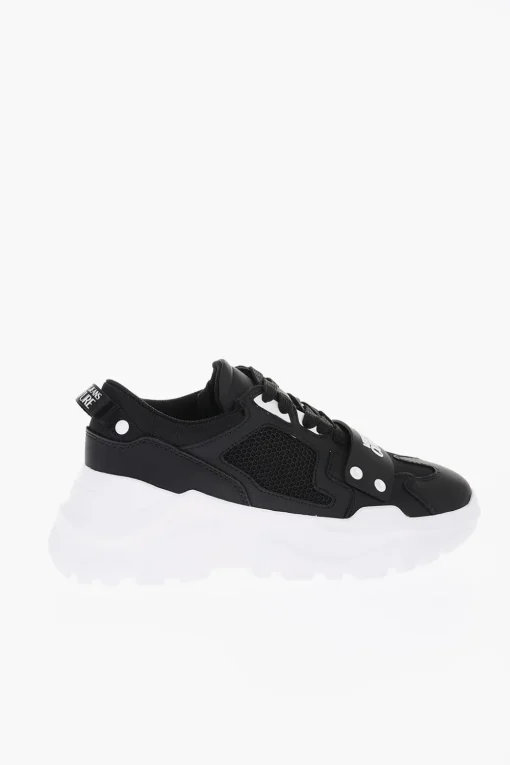 JEANS COUTURE Sneakers SPEEDTRACK in Pelle e Tessuto con Dettaglio a Rete sui Lati 6cm>Versace Online