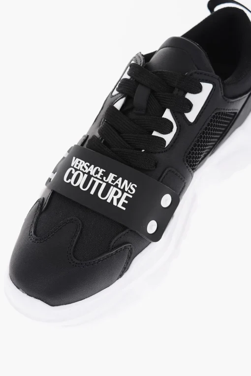 JEANS COUTURE Sneakers SPEEDTRACK in Pelle e Tessuto con Dettaglio a Rete sui Lati 6cm>Versace Online