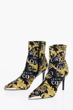 JEANS COUTURE Stivaletti Sock SCARLETT Point Toe con Stampa Barocca 8cm>Versace New