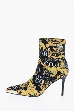 JEANS COUTURE Stivaletti Sock SCARLETT Point Toe con Stampa Barocca 8cm>Versace New