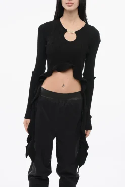 Outlet JEANS COUTURE Top Crop a Coste con Dettaglio da Allacciare Donna T-Shirts E Tops