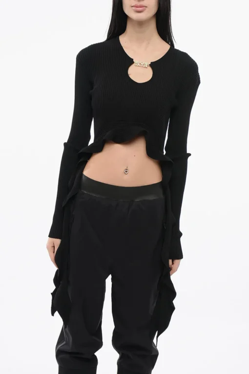 Outlet JEANS COUTURE Top Crop a Coste con Dettaglio da Allacciare Donna T-Shirts E Tops