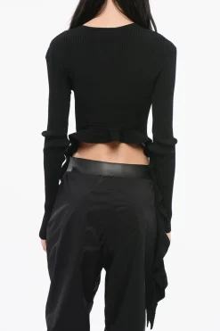 Outlet JEANS COUTURE Top Crop a Coste con Dettaglio da Allacciare Donna T-Shirts E Tops