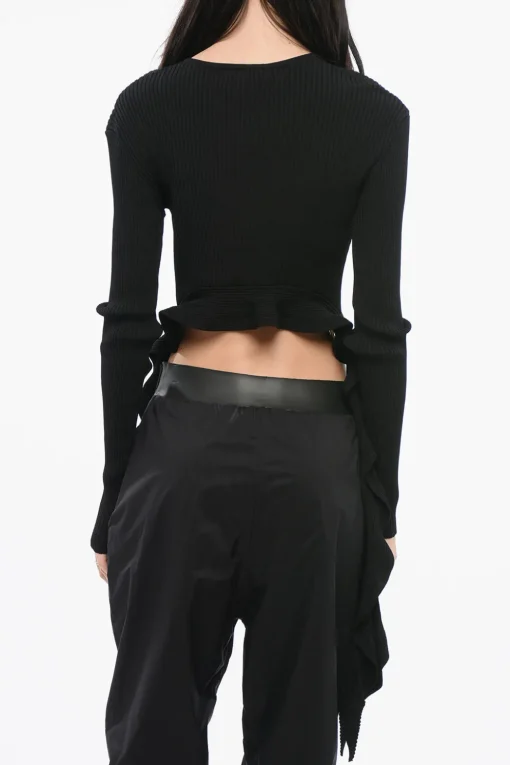 Outlet JEANS COUTURE Top Crop a Coste con Dettaglio da Allacciare Donna T-Shirts E Tops