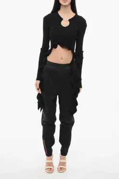 Outlet JEANS COUTURE Top Crop a Coste con Dettaglio da Allacciare Donna T-Shirts E Tops