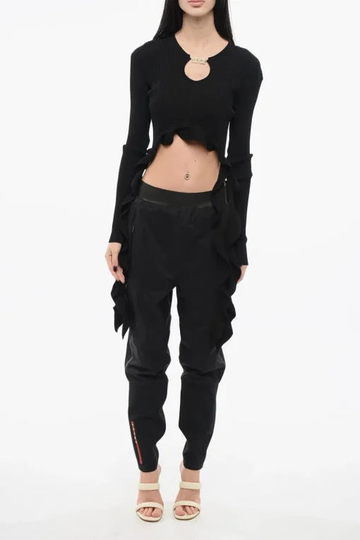 Outlet JEANS COUTURE Top Crop a Coste con Dettaglio da Allacciare Donna T-Shirts E Tops