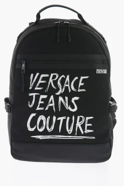 JEANS COUTURE Zaino in Tela con Stampa Logo a Contrasto>Versace Sale