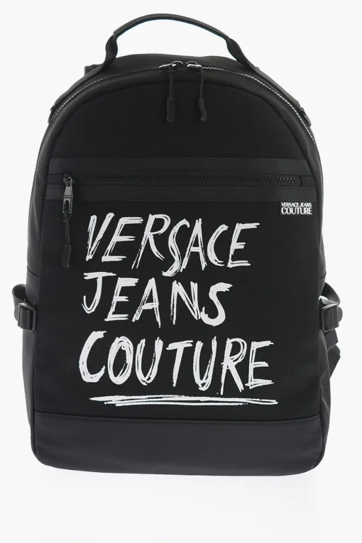 JEANS COUTURE Zaino in Tela con Stampa Logo a Contrasto>Versace Sale