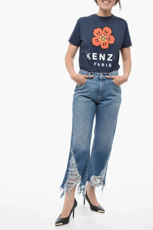 Jeans Cropped Fit con Fondo Distressed 24cm>Stella McCartney New