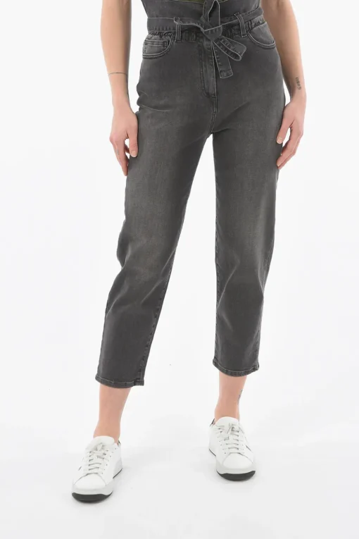 Clearance Jeans Cropped KRIPTON a Vita Alta con Cintura Donna Jeans