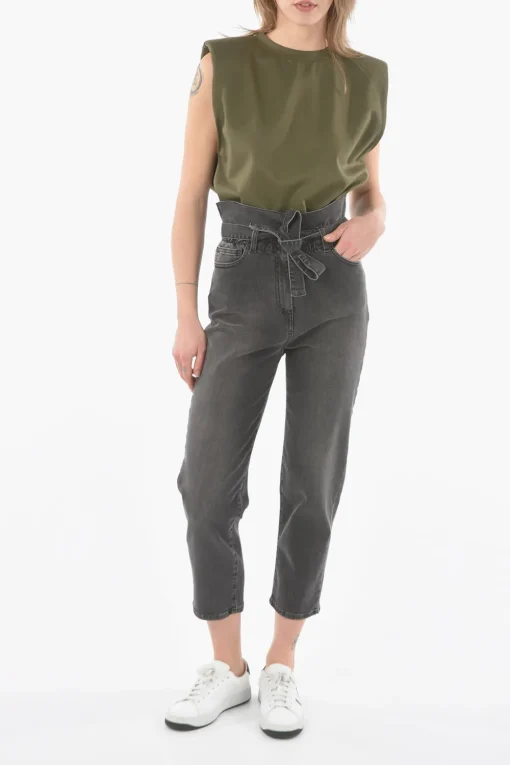 Clearance Jeans Cropped KRIPTON a Vita Alta con Cintura Donna Jeans