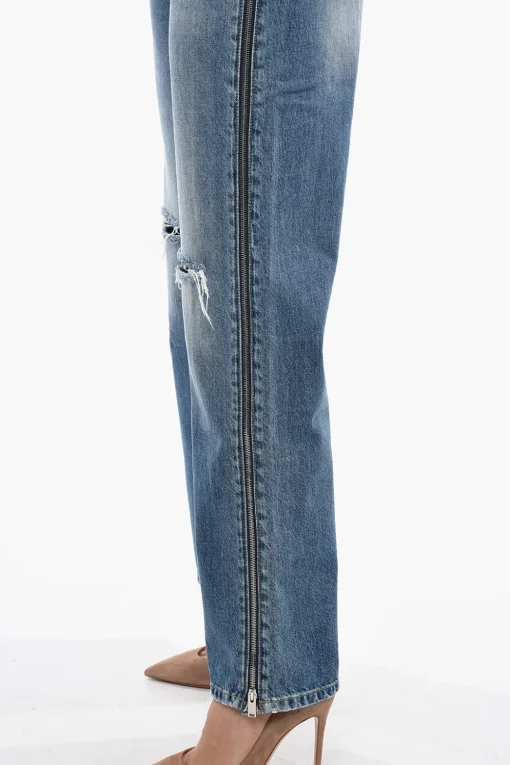Jeans Cropped Straight Fit con Zip Laterali 26cm>Stella McCartney New