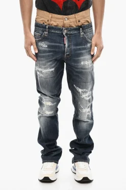 Discount Jeans Distressed a Doppio Tessuto Uomo Jeans