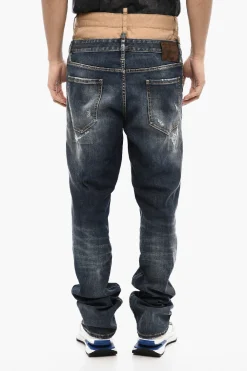 Discount Jeans Distressed a Doppio Tessuto Uomo Jeans