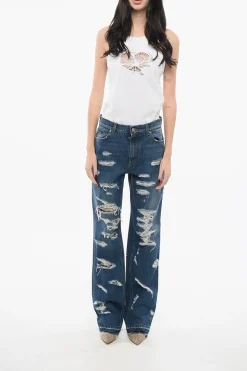 Clearance Jeans Distressed con Fondo Sfrangiato 23cm Donna Jeans