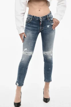 Jeans Distressed Effetto Splatter a Vita Media>Dsquared2 Best