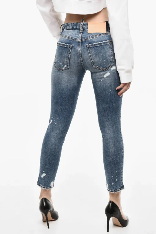 Jeans Distressed Effetto Splatter a Vita Media>Dsquared2 Best
