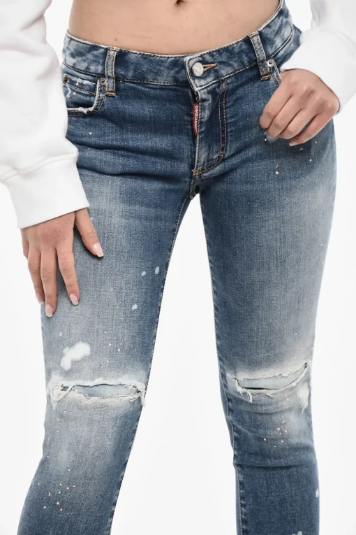 Jeans Distressed Effetto Splatter a Vita Media>Dsquared2 Best