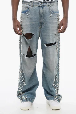 Fashion Jeans Distressed Impreziositi da Gioielli 27cm Uomo Jeans