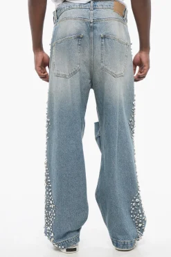 Fashion Jeans Distressed Impreziositi da Gioielli 27cm Uomo Jeans