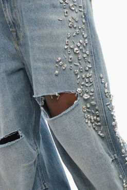 Fashion Jeans Distressed Impreziositi da Gioielli 27cm Uomo Jeans