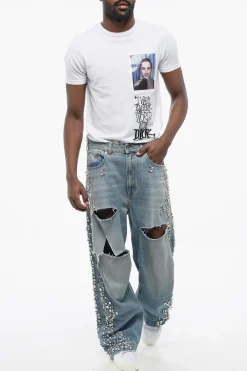 Fashion Jeans Distressed Impreziositi da Gioielli 27cm Uomo Jeans