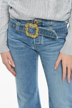 Jeans Flared Fit A Vita Alta Con Fibbia></noscript>Cormio New